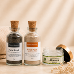 Load image into Gallery viewer, Three glass jars with natural products on a wooden surface with a beige background