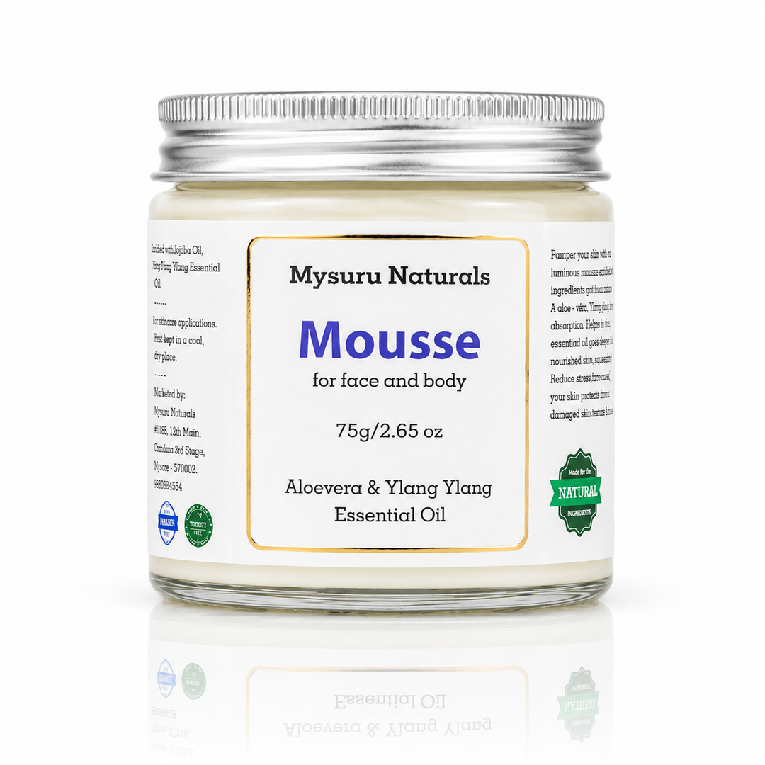 Jar of Mysuru Naturals Mousse with label on a white background