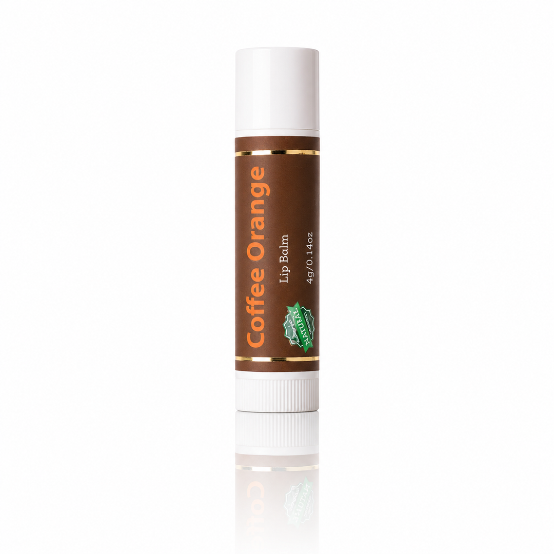 Coffee Orange lip balm on a white background