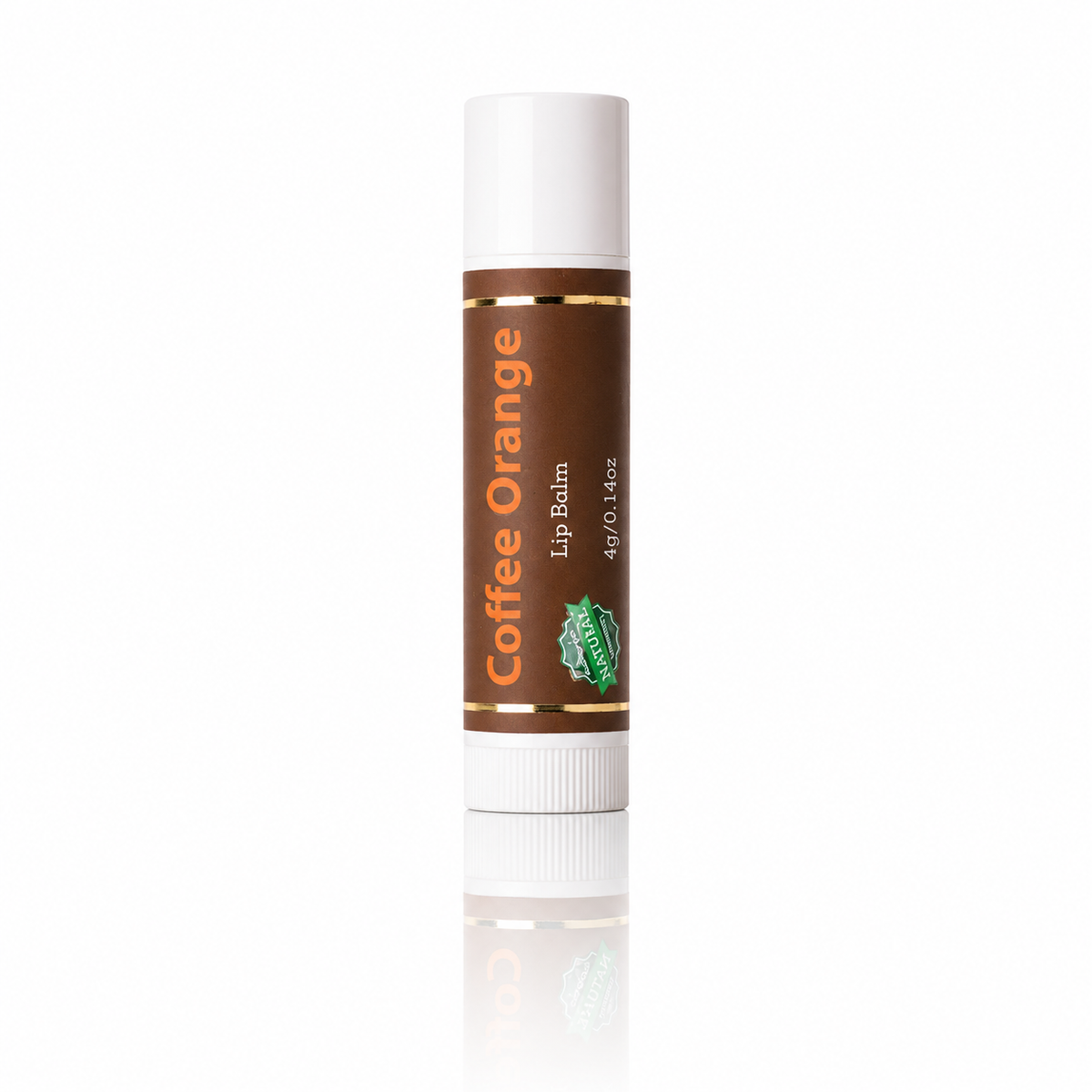Coffee orange lip balm on a white background