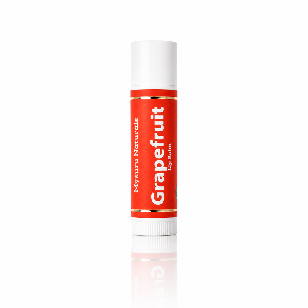 Grapefruit lip balm with red label on white background