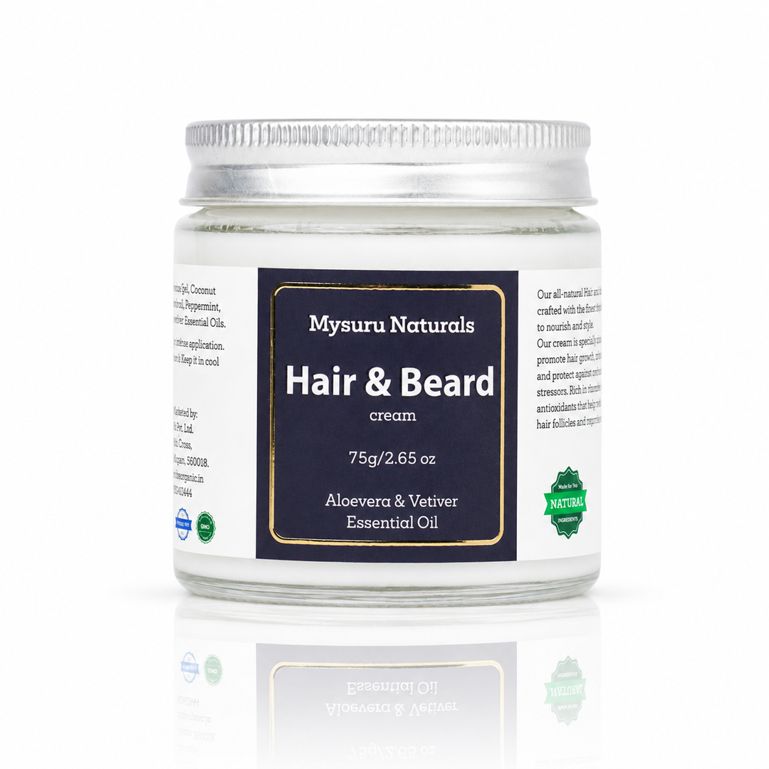 Mysuru Naturals Hair & Beard cream jar on a white background