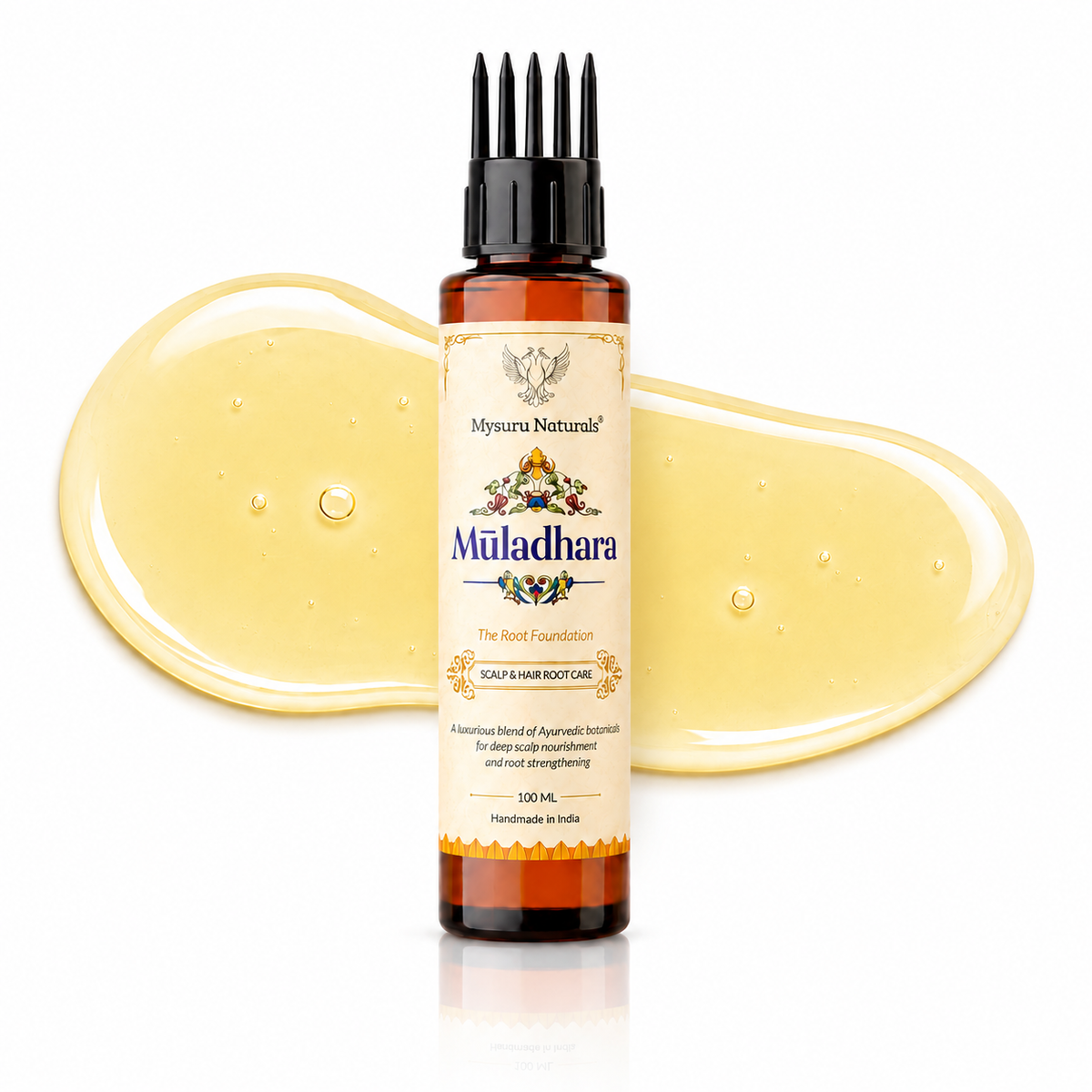 Mysore naturals muladhara hair care product with yellow gel on a white background