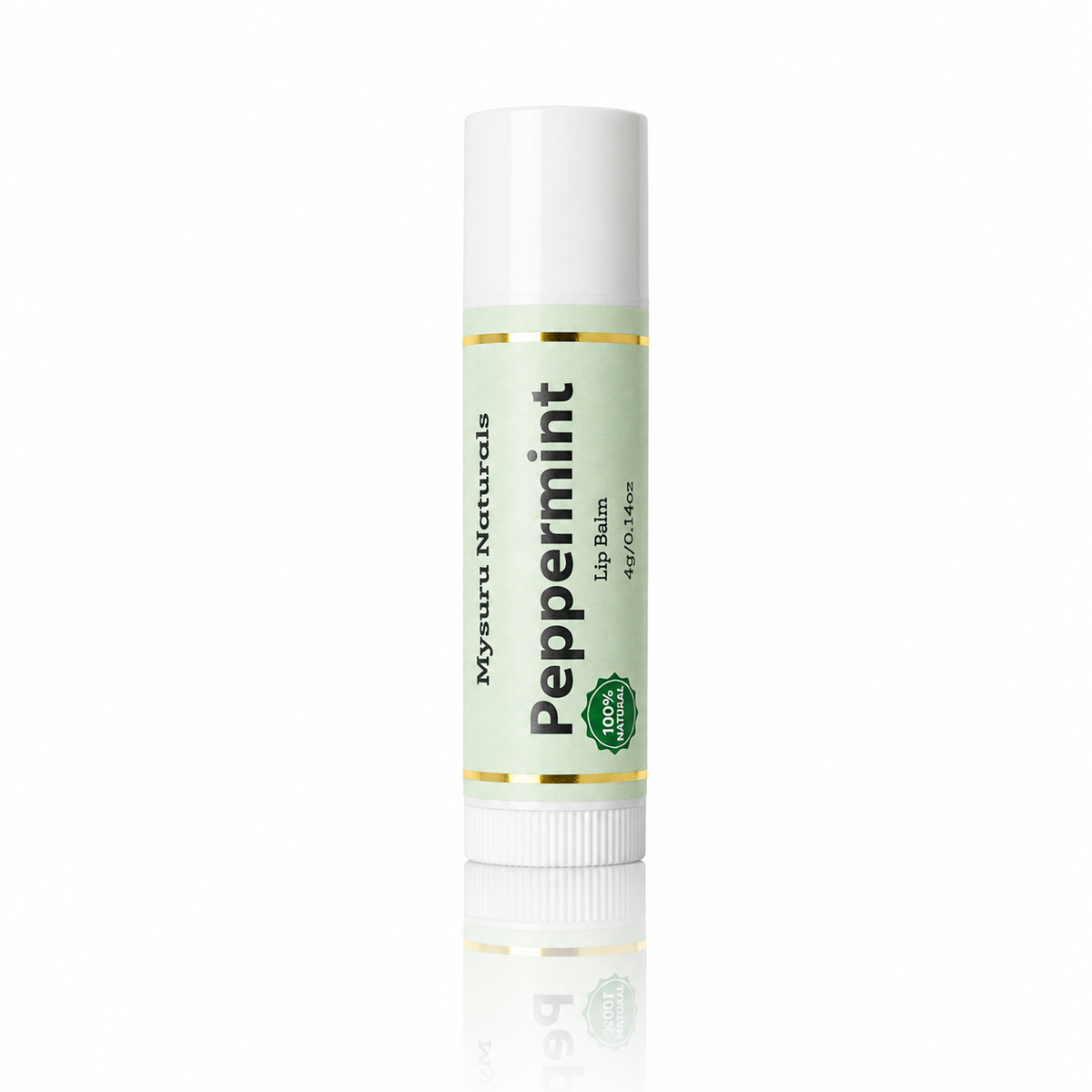 Peppermint lip balm tube on a white background